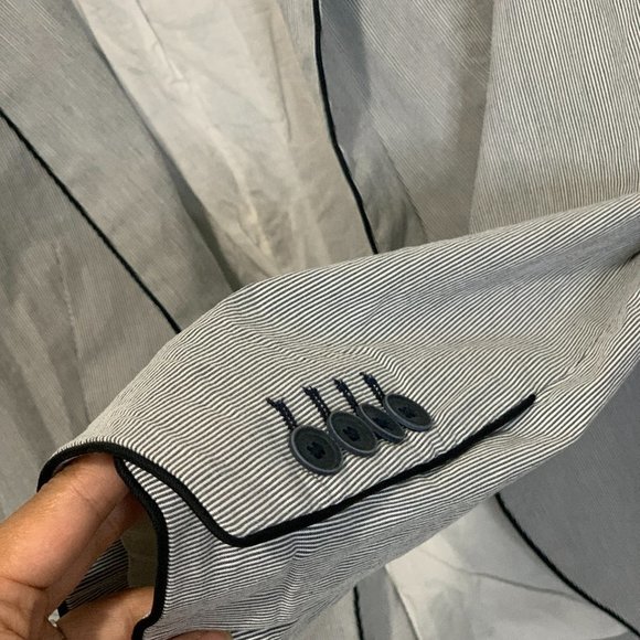 ZARA FULLY LINED JACKET | NARROW STRIPE PATTERNED BLAZER | RAILROAD STIPE | LINE - Picture 4 of 7